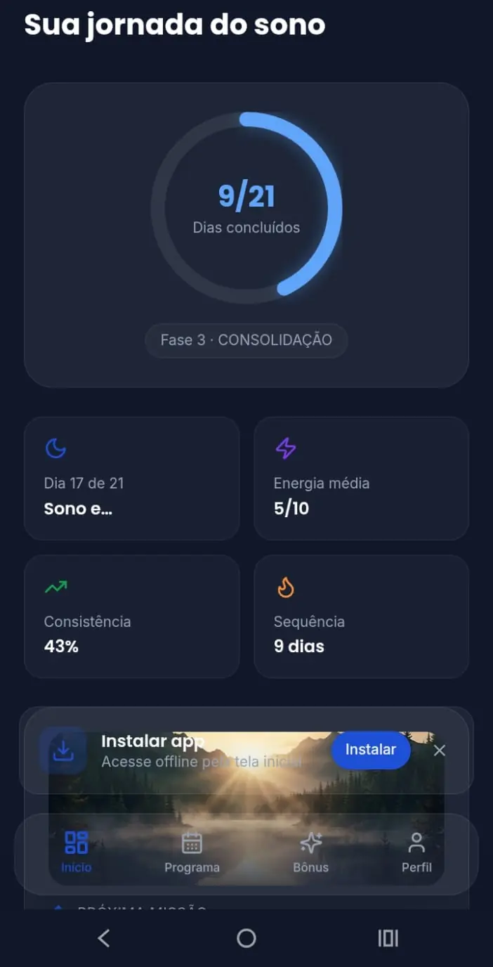 Dashboard para acompanhar sua evolução do Biohacking do Sono