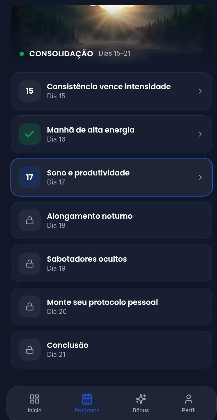 Fase 3 · Consolidação — dias 15 a 21 do Biohacking do Sono
