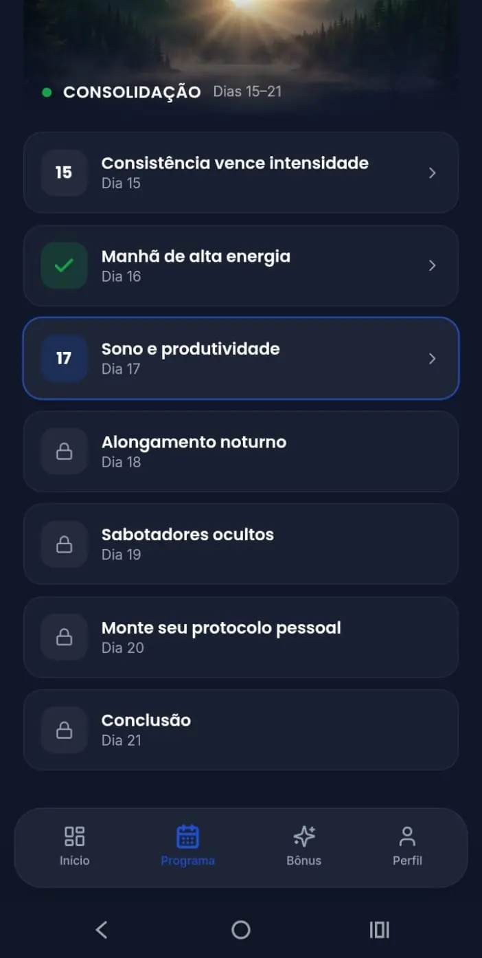 Missões da fase Consolidação do Biohacking do Sono